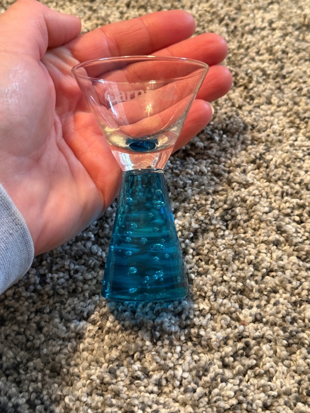 Carnival Cruise Line Cordial Pedestal Shot Glass Blue Bubble Clear Rim Drink